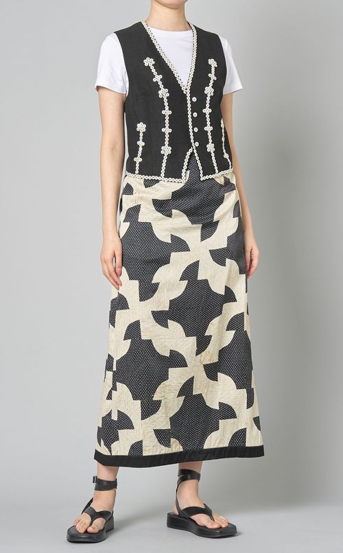 キルトパターンプリントロングスカート