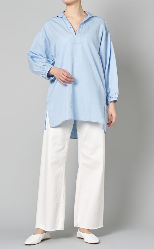 コットンリネンレースアップシャツ