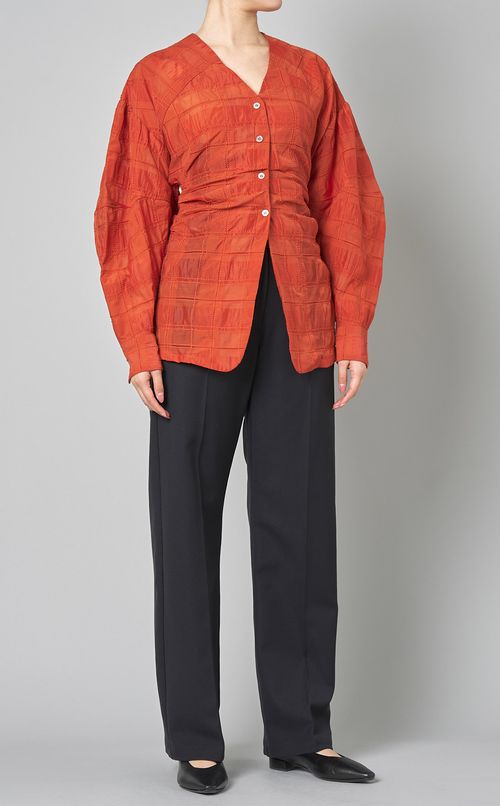 シアーチェックタックウエストブラウス