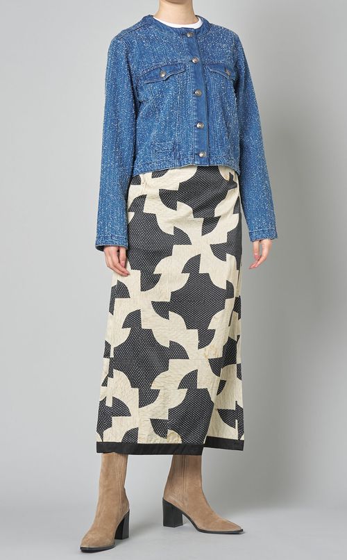 キルトパターンプリントロングスカート