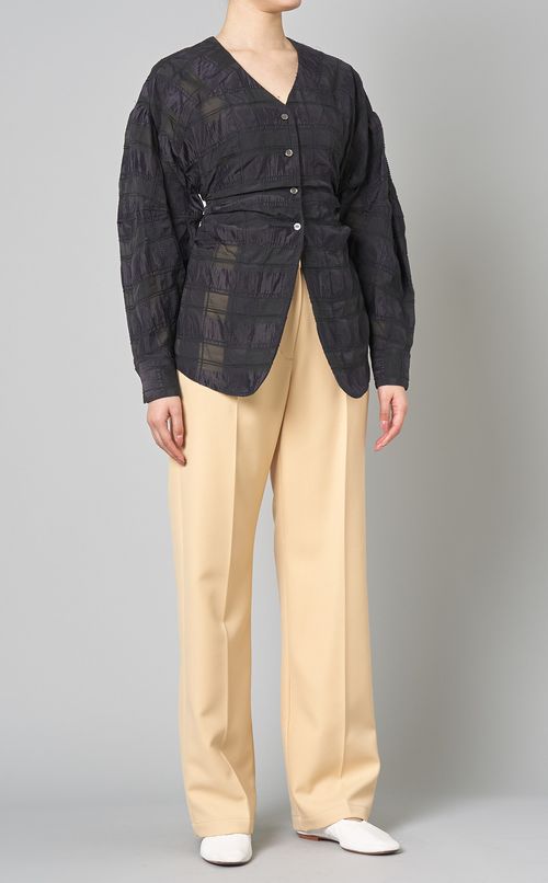 シアーチェックタックウエストブラウス