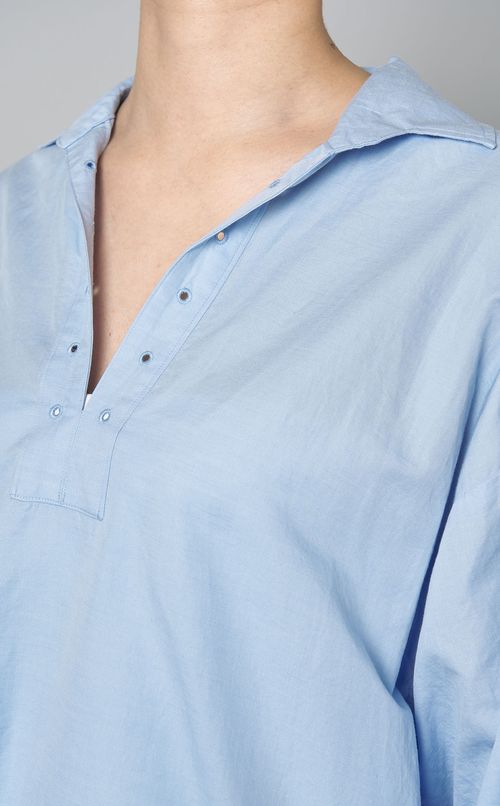 コットンリネンレースアップシャツ