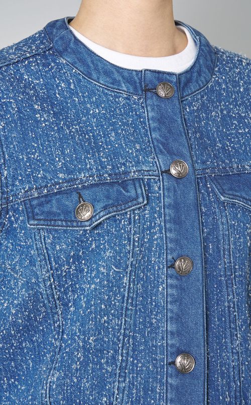 デニムツイードノーカラーブルゾン