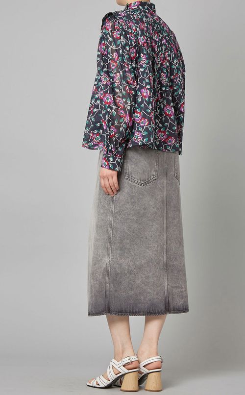 プリントピンタックパフスリーブブラウス