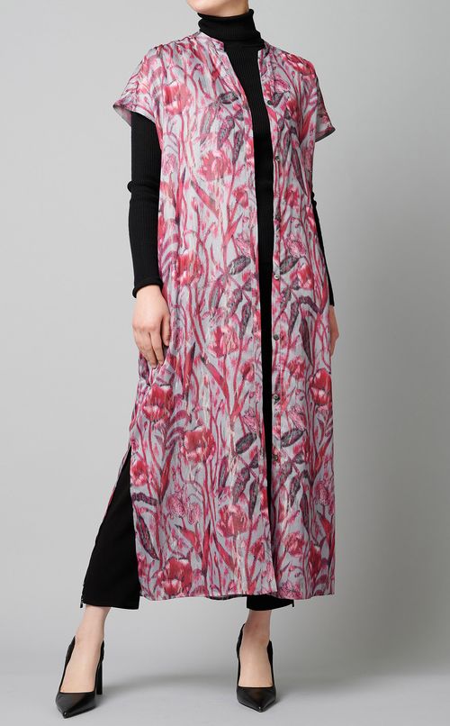 フラワープリントシャツワンピース