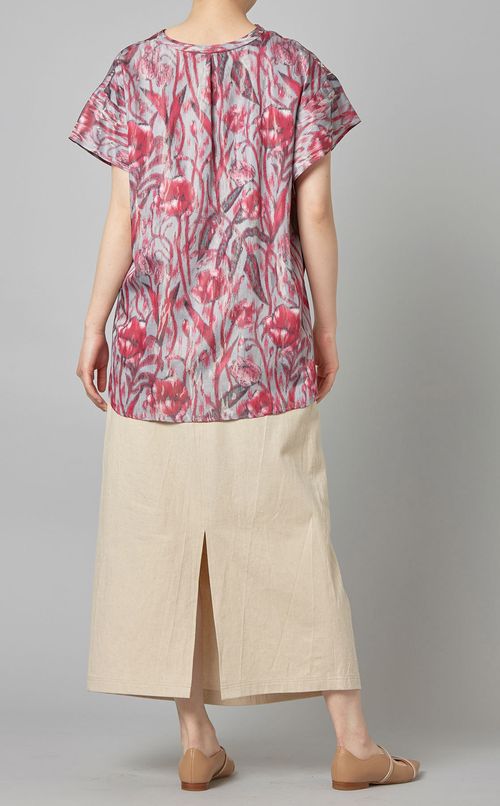 フラワープリントキーネックブラウス