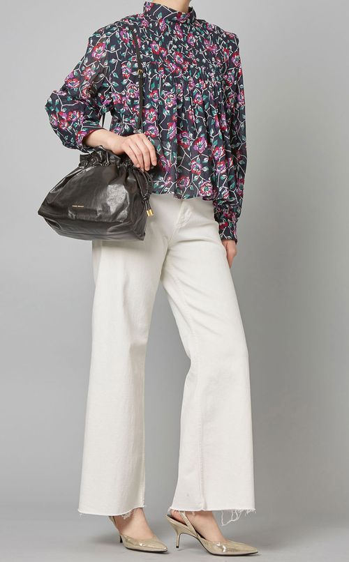 プリントピンタックパフスリーブブラウス