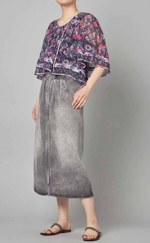 プリントUネックフレアブラウス