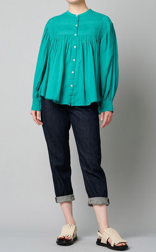 スモッキングスタンドカラーブラウス