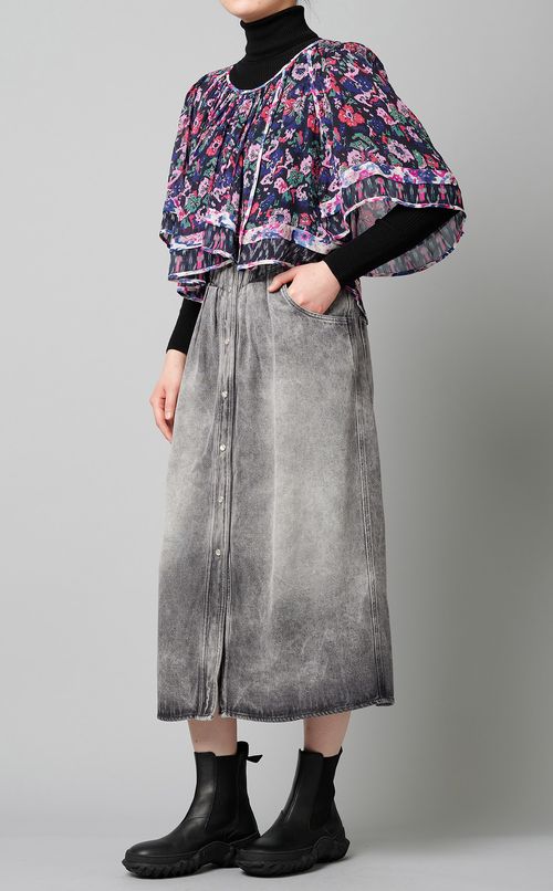 プリントUネックフレアブラウス