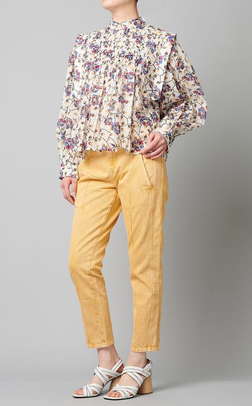 プリントピンタックパフスリーブブラウス