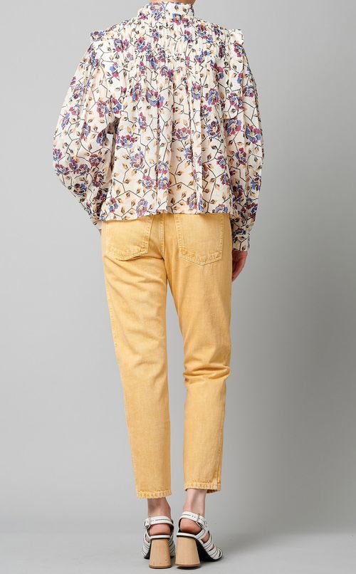 プリントピンタックパフスリーブブラウス