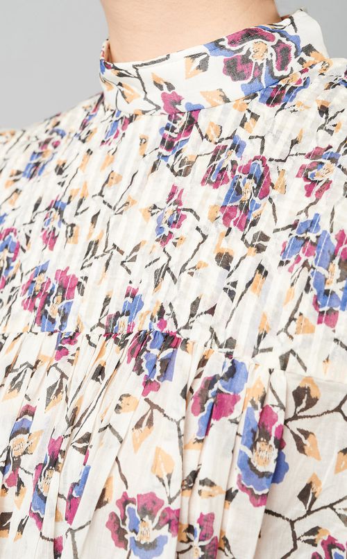 プリントピンタックパフスリーブブラウス