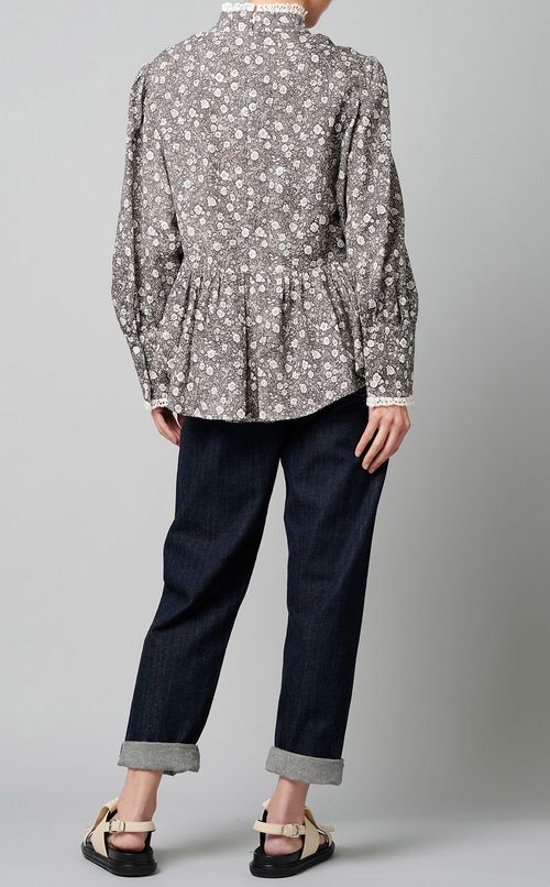 フラワープリントスタンドカラーブラウス