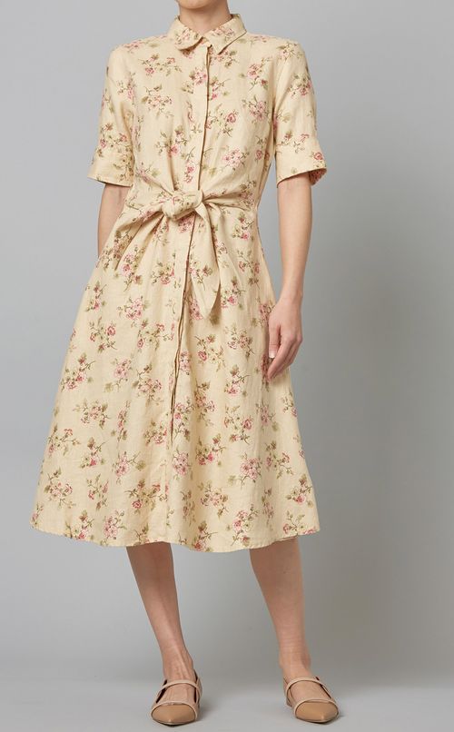 フラワープリントリネンワンピース