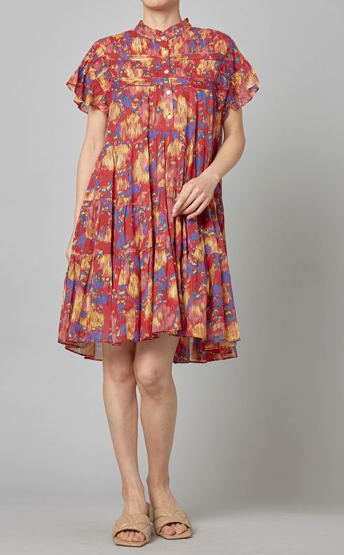 プリントピンタックティアードブラウス