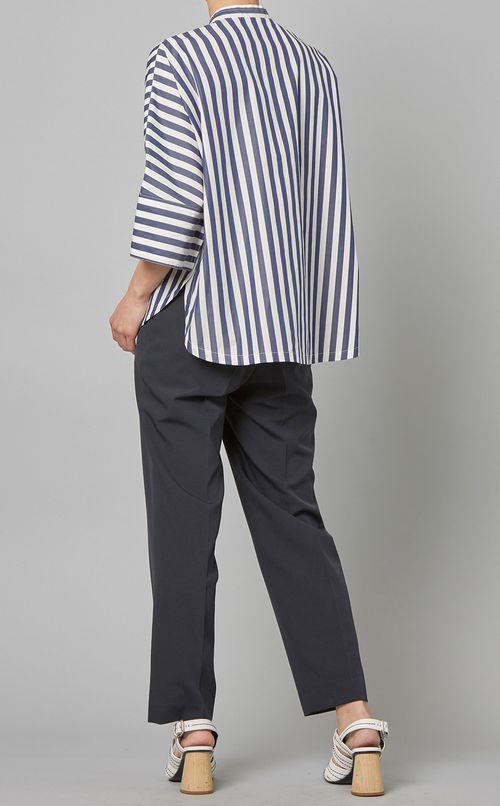 スタンドカラーストライプブラウス