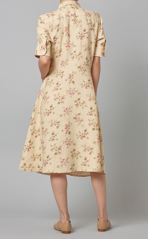 フラワープリントリネンワンピース