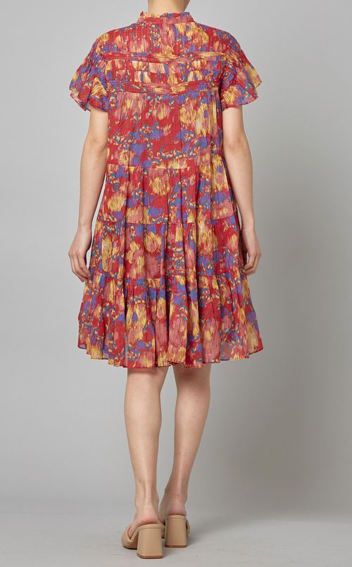 プリントピンタックティアードブラウス