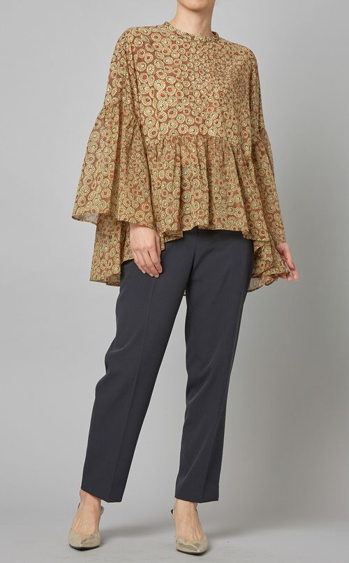 フラワープリント切替ギャザープルオーバー