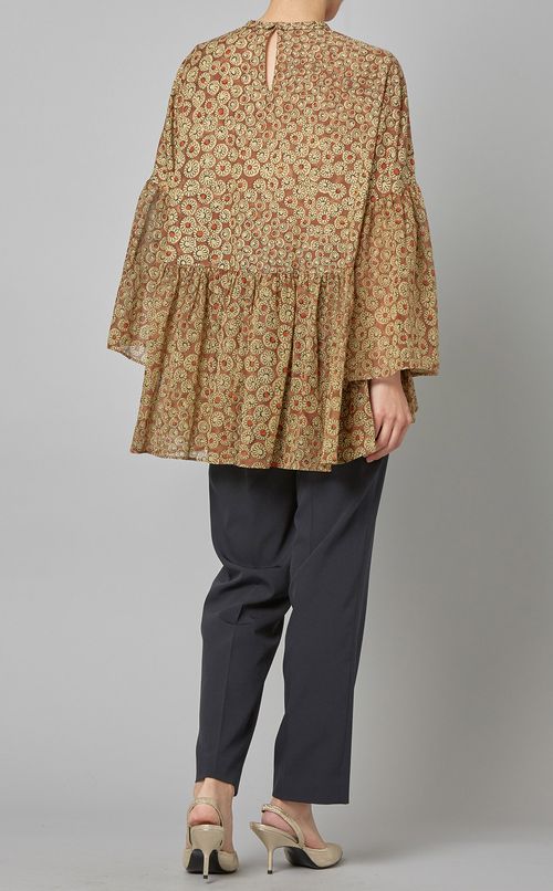 フラワープリント切替ギャザープルオーバー