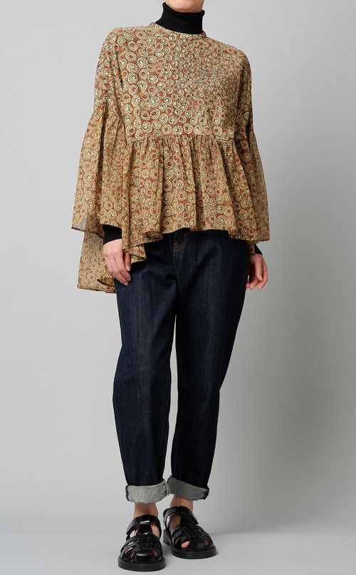 フラワープリント切替ギャザープルオーバー