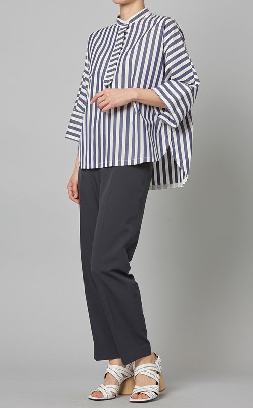 スタンドカラーストライプブラウス