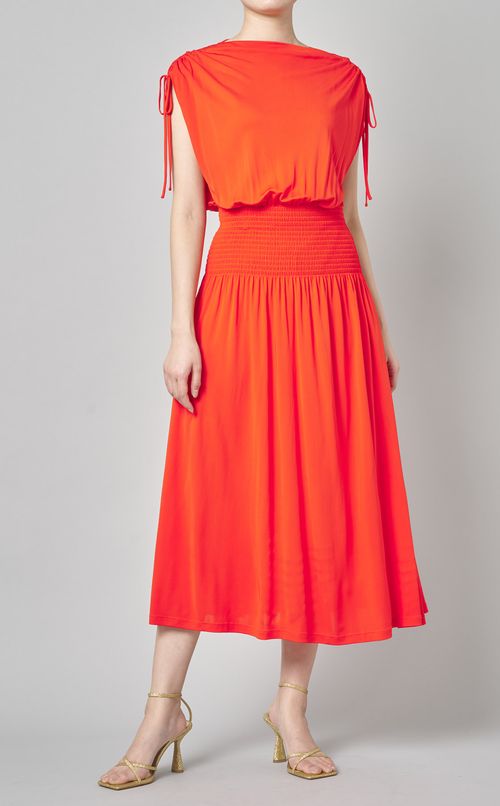 マットクレープギャザーロングワンピース