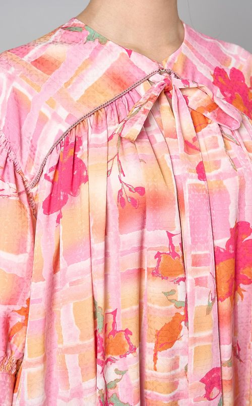 フラワーチェックプリントワンピース