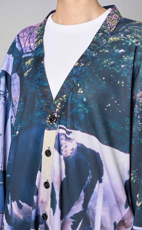 プリントリブVネックカーディガン