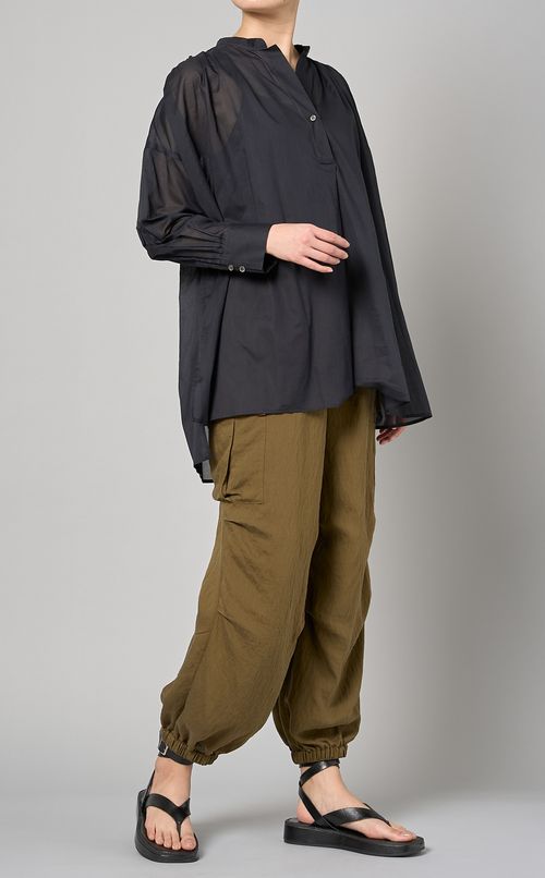 コットンリネンギャザーロングシャツ