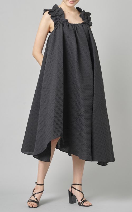 ジャガードギャザーフレアワンピース