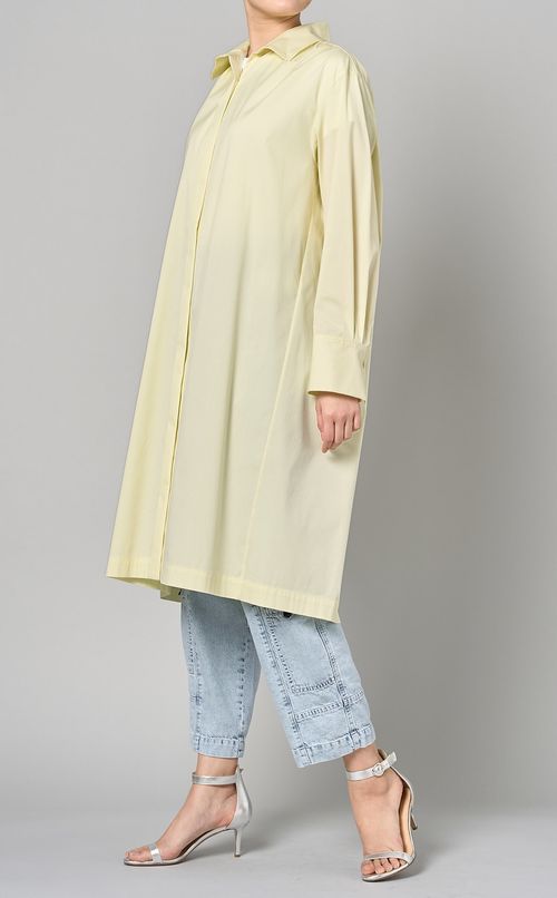 コットンストレッチハイネックシャツドレス