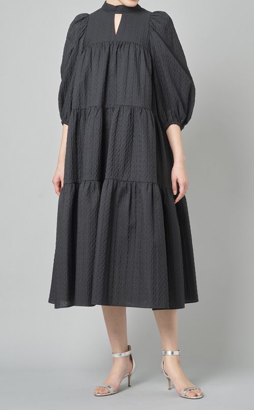 ジャガードティアードボウタイワンピース