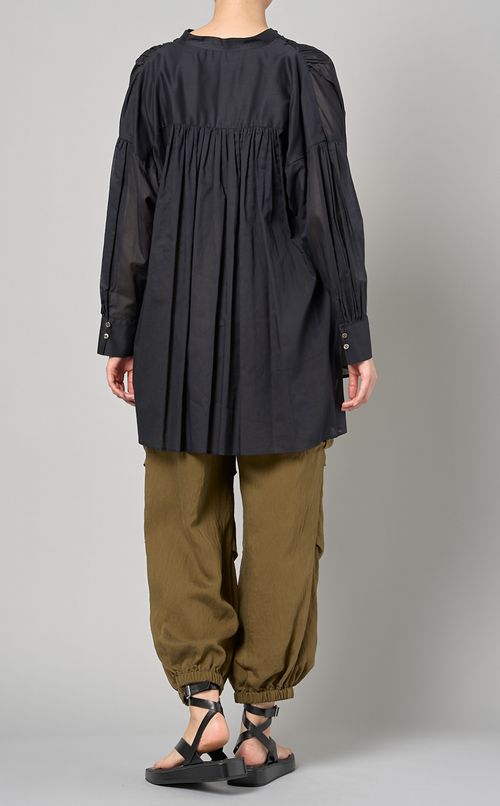 コットンリネンギャザーロングシャツ