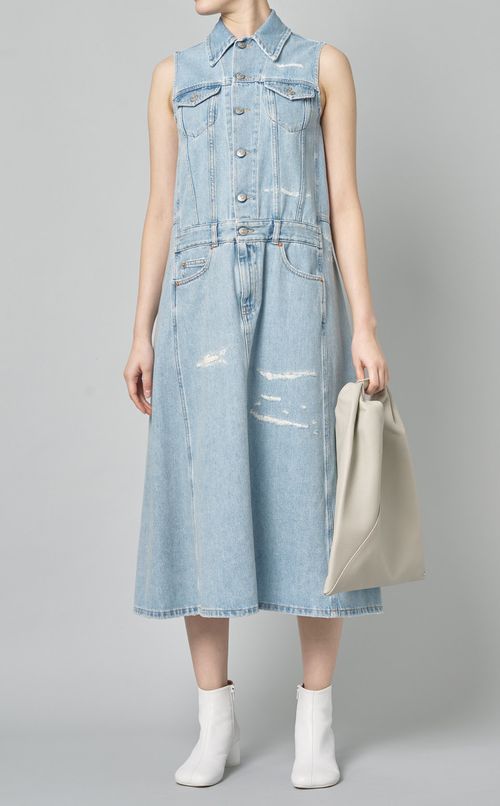 デニムノースリーブロングワンピース
