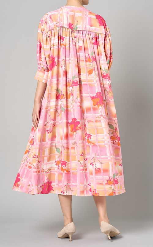 フラワーチェックプリントワンピース