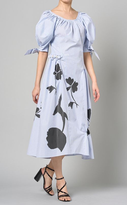 フラワープリントパフスリーブワンピース