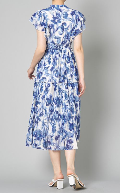 フラワープリントフリルスリーブドレス