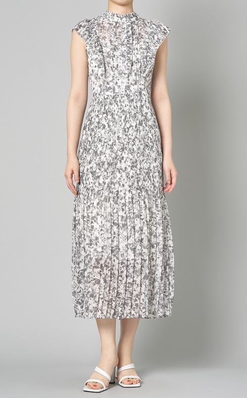 プリーツシフォンプリントワンピース