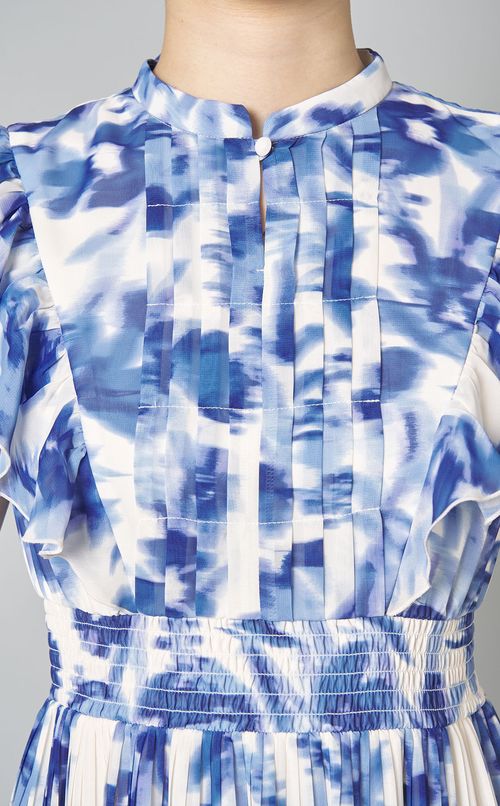 フラワープリントフリルスリーブドレス