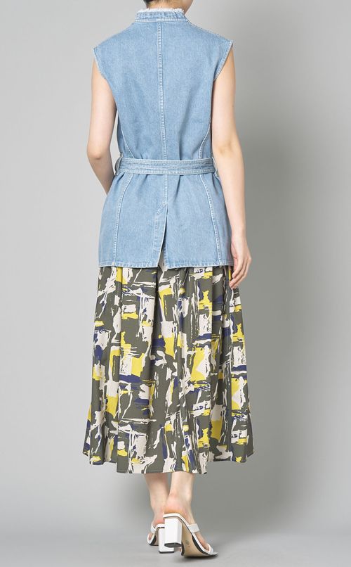 ウォッシュドデニムベルテッドベスト