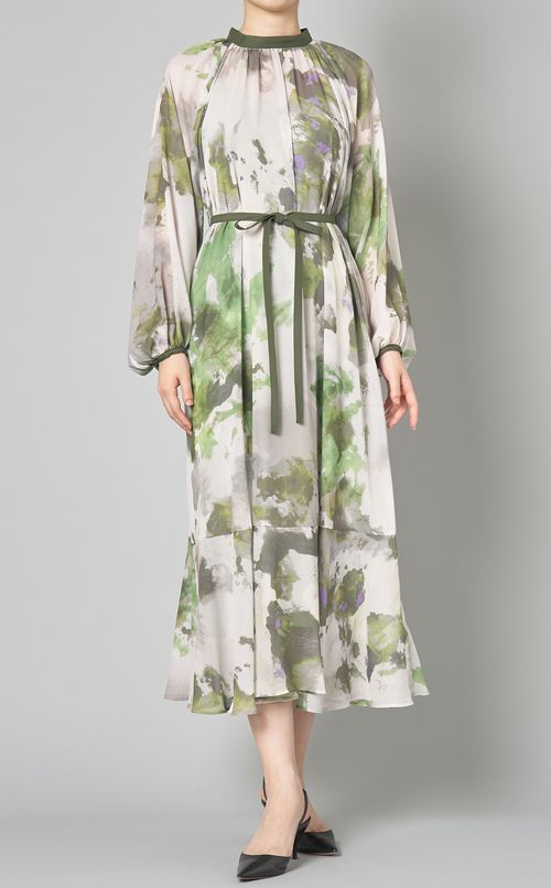 マーブルプリントシアーワンピース
