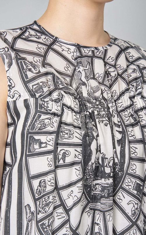 プリントギャザーノースリーブワンピース