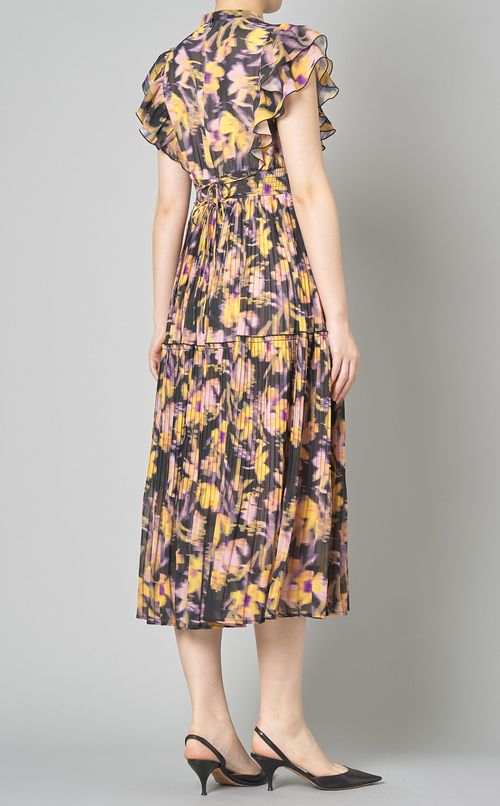 フラワープリントフリルスリーブドレス