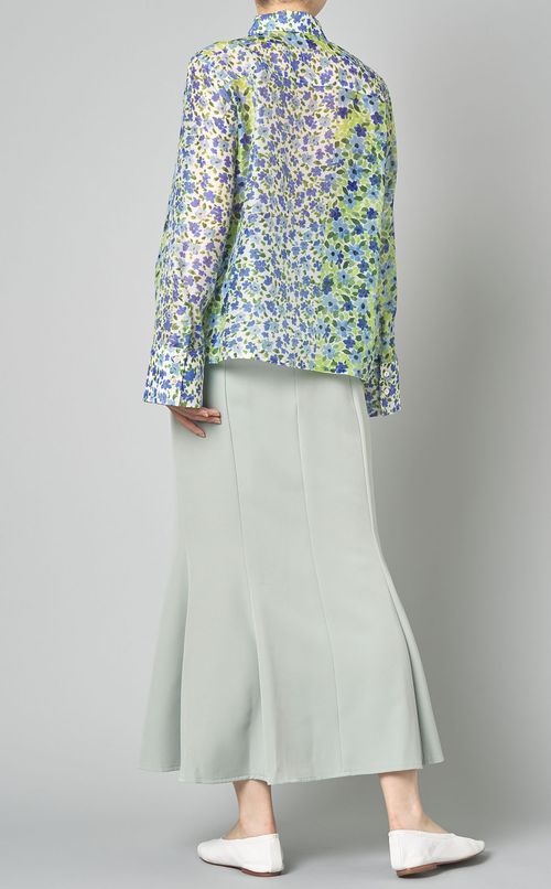 フラワープリントシースルーブラウス