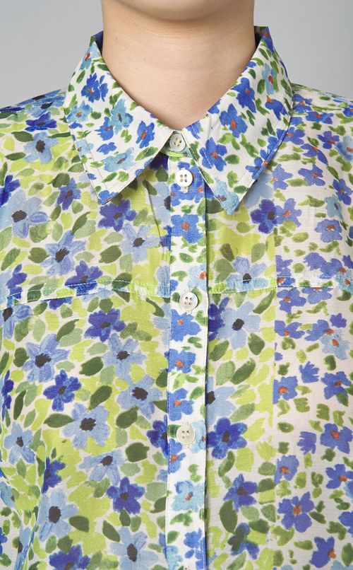 フラワープリントシースルーブラウス