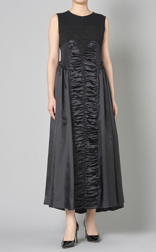 サテン切替ノースリーブワンピース