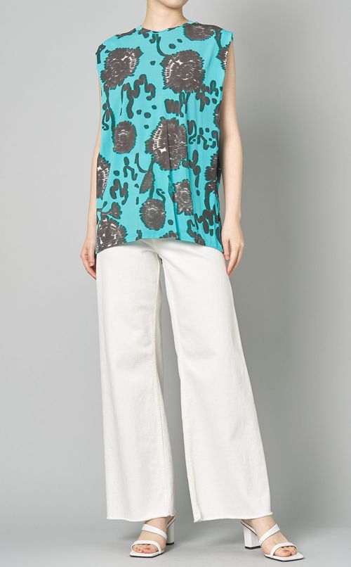 プリントノースリーブジャージトップ