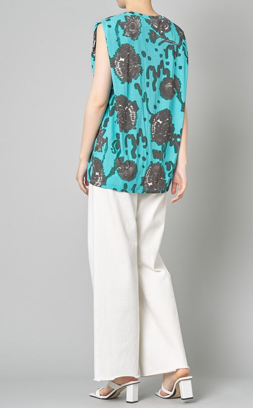 プリントノースリーブジャージトップ